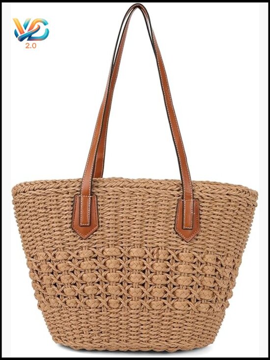 Handbags - Straw Tote Bag Woven Shoulder Handbag Summer Beach Travel Large Capacity Top